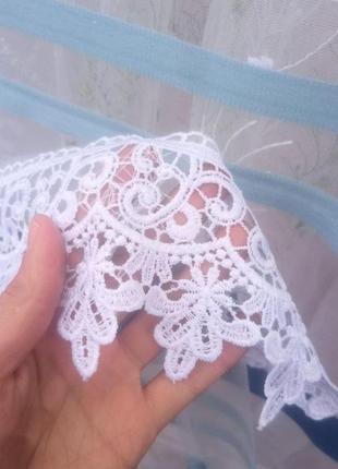 Готовая короткая занавеска тюль аркой на фатине в полоску до подоконника, синий с...