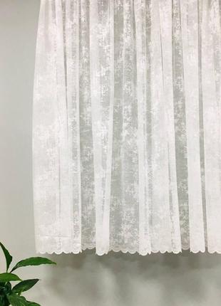 Тюль короткий жакард мармур на кухню/балкон білий 120х300 см