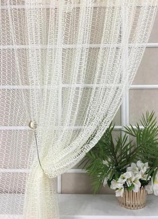 Готовый тюль сетка на тесьме 300х260 см молочный