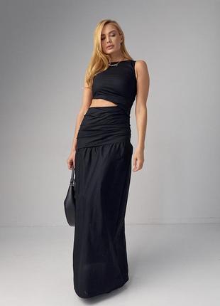 Платье макси с драпировкой и вырезом на талии - черный цвет, s (есть размеры)