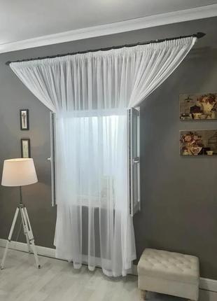 Тюль готовый dushko™ пошитый белый однотонный шифон на тесьме, высота 260 см, ширина 650 см