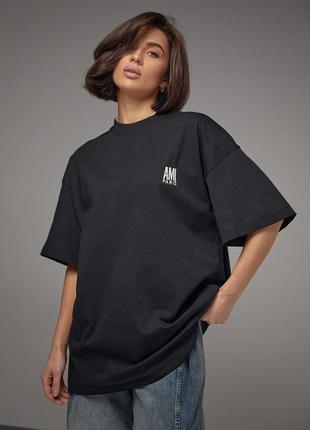 Хлопковая футболка с вышитой надписью ami paris - черный цвет, l (есть размеры)