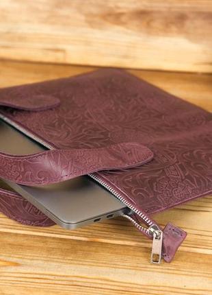 Кожаный чехол для macbook дизайн №43, натуральная винтажная кожа, цвет бордо оттиск №34 фото