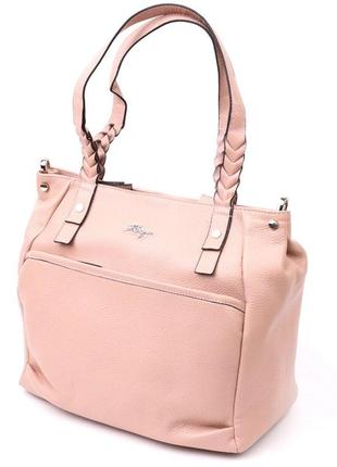 Розовая стильная сумка шоппер кожаная качественная длинные ручки 720861