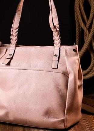 Розовая стильная сумка шоппер кожаная качественная длинные ручки 7208615 фото