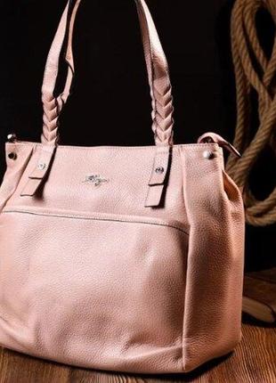 Розовая стильная сумка шоппер кожаная качественная длинные ручки 7208616 фото