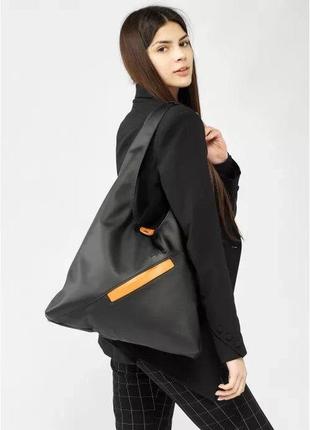 Жіноча сумка велика хобо на плече стильна чорна шкіра еко 7532001293 фото