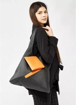 Жіноча сумка велика хобо на плече стильна чорна шкіра еко 7532001298 фото