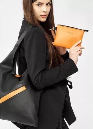 Жіноча сумка велика хобо на плече стильна чорна шкіра еко 7532001294 фото