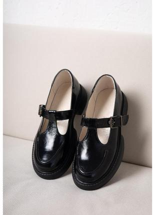 Туфли монки лаковые на пряжке женские черные кожаные v7-001-10l4 фото