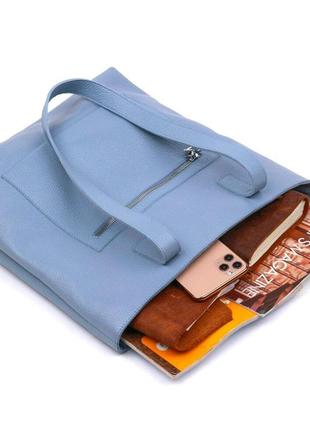 Голубая сумка шоппер кожаная длинные ручки 7163616 фото
