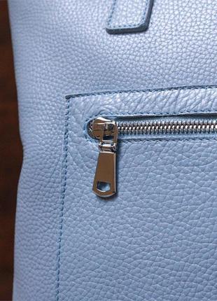 Голубая сумка шоппер кожаная длинные ручки 7163613 фото