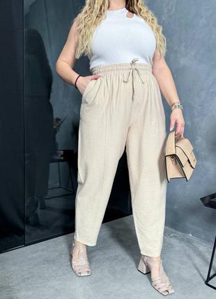 Легкие,летние брюки льняные в стиле бохо,свободного фасона,оверсайз на...