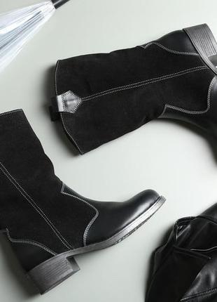 Зимові замшеві сапожки черевики козаки труби без застібки широке голенище5 фото