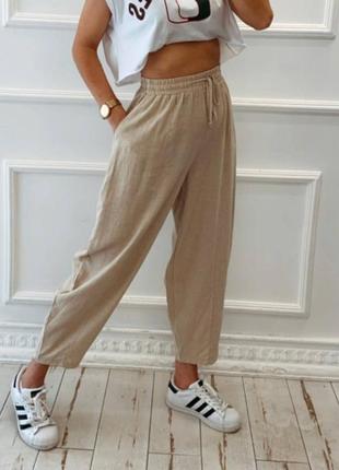 Легкие,летние брюки льняные в стиле бохо,свободного фасона,оверсайз на...