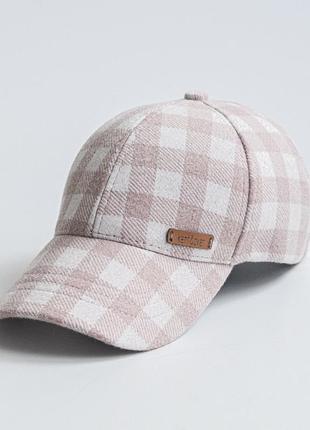 Жіноча тепла бейсболка в клітинку топової якості кепка клітинка пудра українського бренду