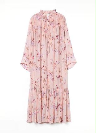 H&m плаття ярусне довге оверсайз максі длинное платье розовое шифонове