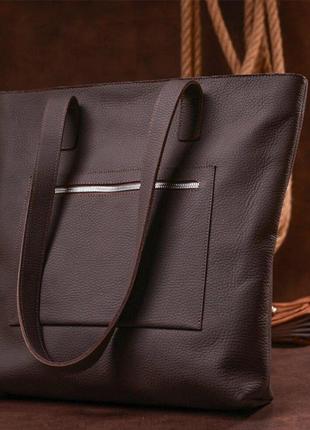 Женская кожаная большая сумка шоппер коричневая длинные ручки 7163639 фото