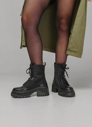 Ботинки демисезон на платформе кожа ткань черные стильные