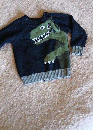 Вязаный свитер с динозавром 9-12