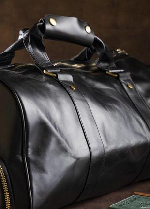 Кожаная сумка duffle bag кожаная для спортзала дорожная качественная черная4 фото