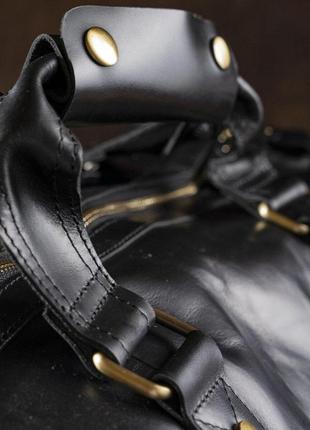 Кожаная сумка duffle bag кожаная для спортзала дорожная качественная черная3 фото