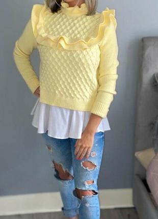 Теплий вязаний ажурний світер кофта з рюшами zara