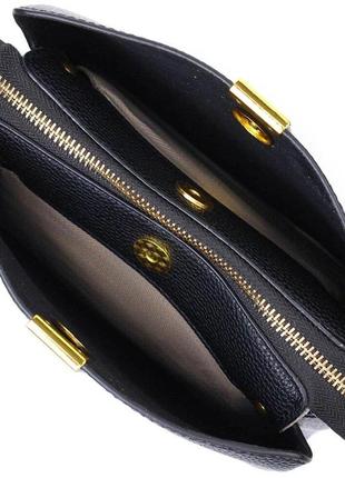 Женская кожаная сумка на плечо три отделения черная  7221073 фото