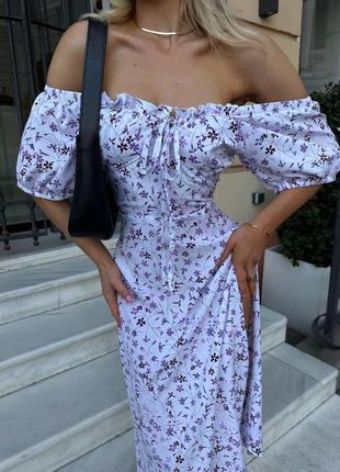 Розкішна жіноча легка довга сукня міді з розрізом в квітковий принт3 фото