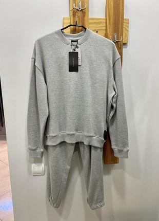 Спортивный костюм трехнить, свитшот + джоггеры, серый меланж, favorite style