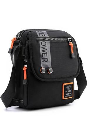 Сумка через плечо на плечо мужская стильная сумка мессенджер черная текстильная 75603a3 фото