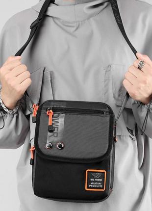 Сумка через плечо на плечо мужская стильная сумка мессенджер черная текстильная 75603a2 фото