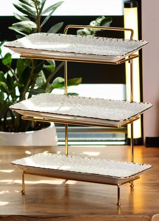 Фруктовница керамическая трехъярусная 35,5*21*37 см