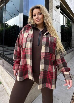 Женская теплая рубашка в клетку твидоваю 44-62 большие размеры