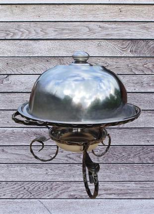 Садж кованый 28 см для подачи шашлыка + колпак (крышка). №37