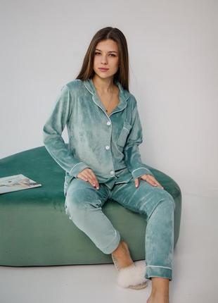 Пижама женская комплект рубашка штаны плюш велюр