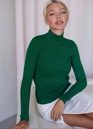 Зеленый женский базовый гольф водолазка женский универсальный базовый гольф в рубчик