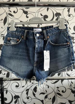 Zara xs 34 s 36 шорти сині джинс середня посадка короткі міні