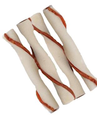 Кручені палички з сиром'ятної шкіри з курячим м'ясом для собак 500г 10215