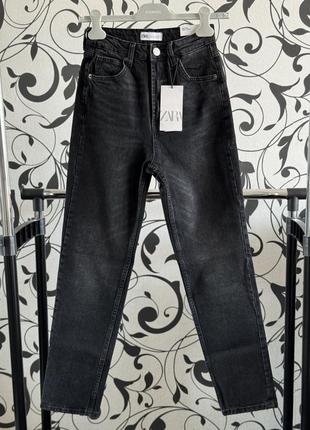Zara 32 xxs 34 xs джинсы черные высокая посадка прямые