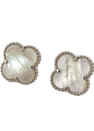 Серьги серебряные "клевер" перламутр (арт.22111494334)
