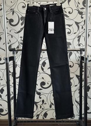 Zara 34 xs джинсы черные высокая посадка прямые удлиненные