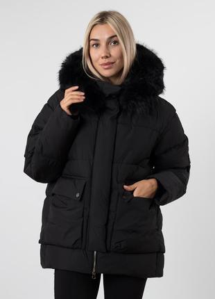 Пуховик зимовий жіночий теплий подовжена зручна зручна з хутром стильним молодіжним капюшоном к791