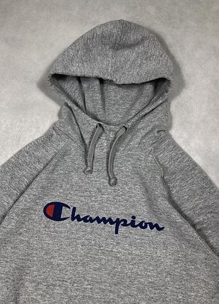 Винтажная серое худи champion с большим лого