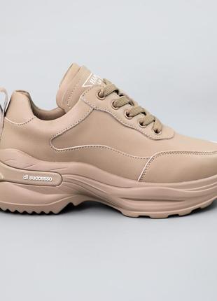 Кроссовки женские кожаные, бежевые, весна-осень, материал натуральная кожа, размер 36 fw_002108
