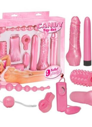 Розовый перламутровый набір інтимних іграшок candy из 9 эротических игрушек