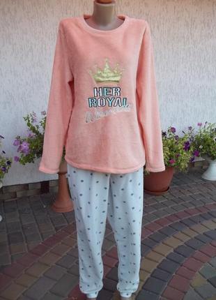 ( 48 р ) флисовая пижама женская домашний теплый костюм б /у