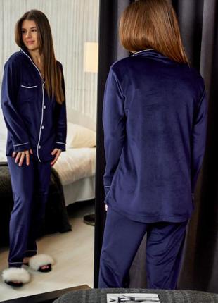 Пижама женская комплект рубашка штаны плюш велюр