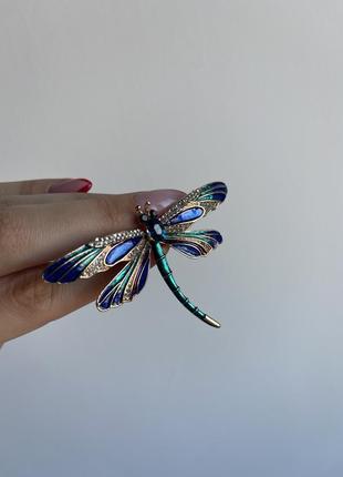 Металева брошка стрикоза бабка