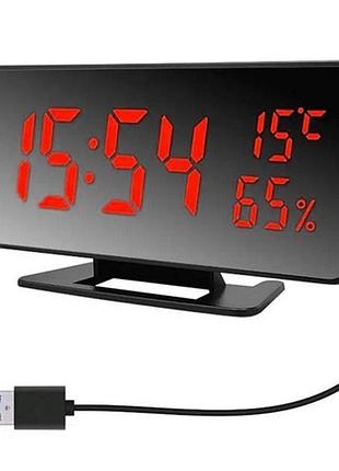 Годинник настільний дзеркальний vst-888y-1 usb з червоним циферблатом, годинник електронний світиться